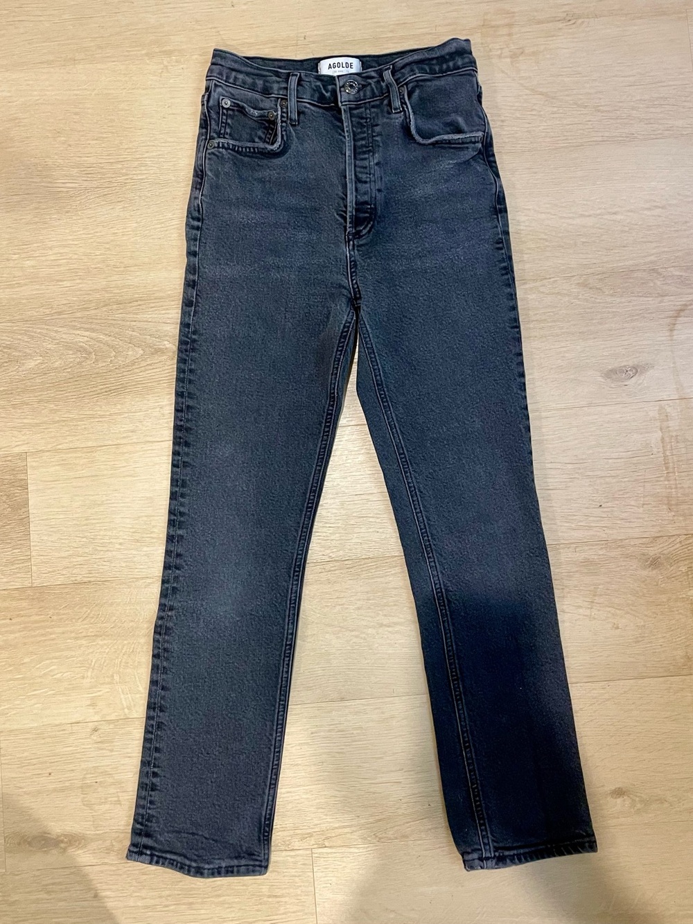 Agolde High-Rise Straight Jeans in Washed Black